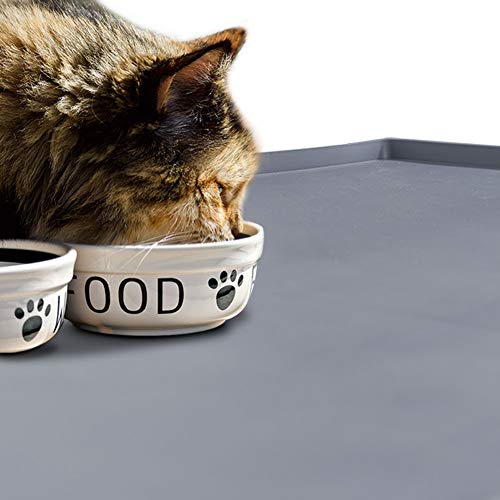 EIOKIT Dog Food Mat, Silicone Waterproof Dog Cat Food Tray, Non Slip Pet Bowl Mats Placemat, Size (24"x16") 0.6" Raised Edge Made from FDA Food-Grade Silicone