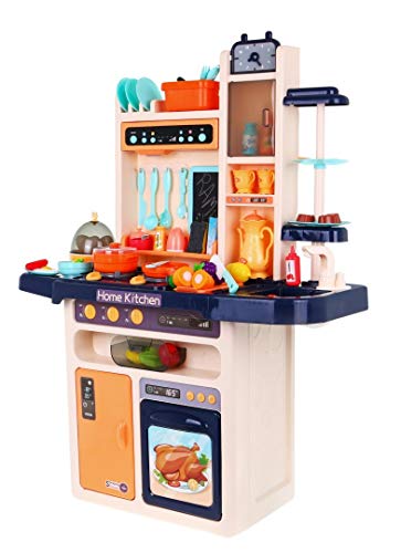 Ramiz Kinder Rollenspiel - Spielküche Kinderküche Spielset mit Spielzeug Lebensmittel, Zubehör, Wasserhahn mit Wasser-Pump-Funktion, Ton und Lichteffekte - 65 Teile