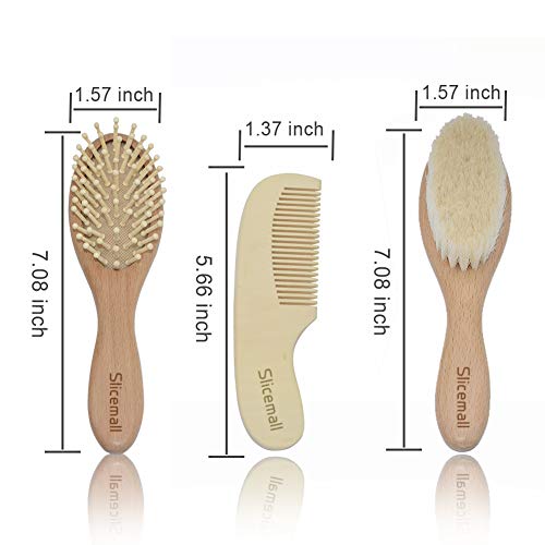 Baby Hair Brush and Comb Set Toddler Cradle Cap Soft Goat Brush Wooden Comb Grooming Kit for Baby Boy Girl Gifts by Slicemall, 3 Pieces