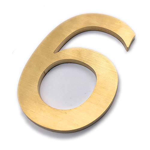 4 Inch Adhesive House Address Number Sticker 6 for Home Door Mailbox in 3D Modern Gold Metal by CandyCoCo