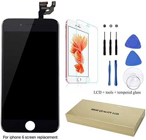 LCD Screen Replacement Kit for iphone 6, All Preinstalled Plus Digitizer with Assembly Repair Tool for Black I Phone Six Touch Display, Digital Touchscreen Full Frame for Cracked, Easy DIY Video Ebook
