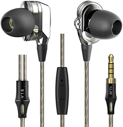 VJJB V1S 4 Speakers Hifi Quality Sound Metal in Ear Earphone Headphone Double Circle Hifi Subwoofer Monitor Earphones Earbuds (V1S with Mic)