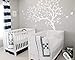 Large Tree Wall Decals Nursery Tree Stickers with Birds Stunning Tree Wall Art Mural Vinyl Wall Decor KW032 (Leaning Left, White)