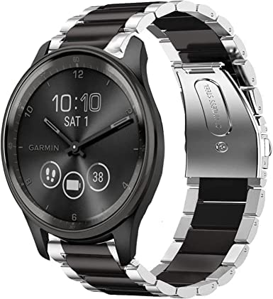 Compatible with Vivomove Trend Bands,Stainless Steel Metal Replacement Strap Bracelet for Garmin Venu Sq 2/Sq/Venu/Venu 2 Plus/Approach S12/S40/Approach S42/D2 Air/Forerunner 55/645/245/Vivomove Style