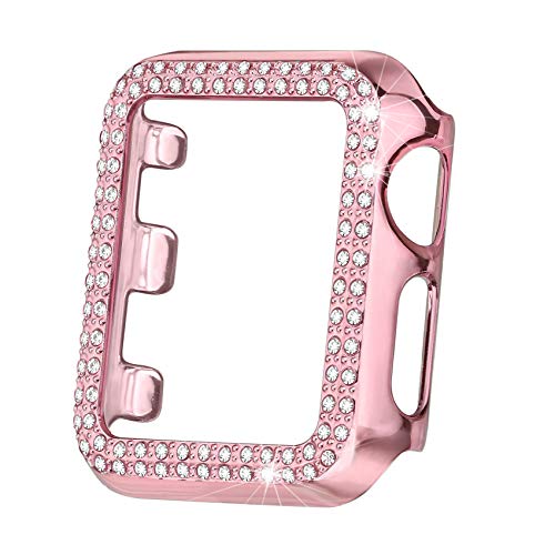 Secbolt Bling Case Compatible with Apple Watch 38mm 40mm 42mm 44mm, Full Cover Bumper Screen Protector for iWatch Series 5 4 3 2 1, Rose Pink 38mm