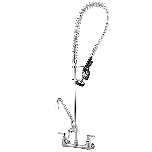Aquaterior Chrome Commercial Wall-mount Faucet Pull Down Pre-rinse Spray with 12" Add-on Riser Spout CUPC NSF ANSI