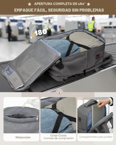 ZHXX Travel Backpack Travel Backpacks for Airplane 55 x 40 x 20 44L Compatible with Ryanair|EasyJet|Wizz Air|Vueling.Includes 17 Inch Laptop Compartment and Pocket with Security Closure