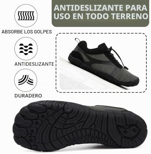 Sapatilhas Descalças para Homens Mulheres Sapatilhas Descalças Leves, Respiráveis e Antiderrapantes para Corrida de Trilho, Sapatilhas Minimalistas de Exterior para Desporto Interior, 42EU Preto/Cinzento