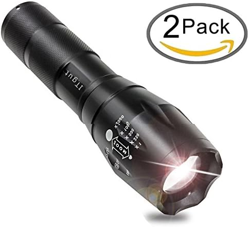 Camping Flashlight Led 2 Pack, Small Electric LED Torch Light Battle Flashlights Torch military Tactical Zoomable, Pocket Maglite Ultra Bright T6 Adjustable Focus for AAA or 18650