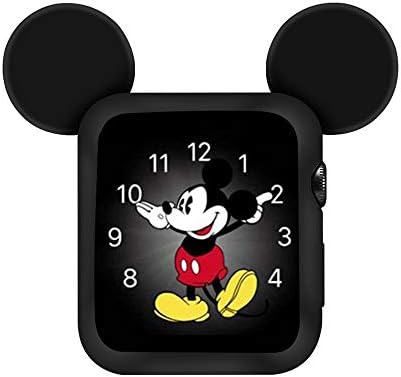 Cute Cartoon Mickey Mouse Ears TPU Protective Case for Apple Watch 40mm 44mm, Shockproof Anti-Scratch Soft Silicone Protector Bumper Frame Protective Cover Case for iWatch Series 4 (Black, 40mm)