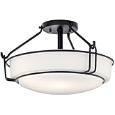 Kichler Alkire 16.5 inch 3 Light Semi Flush with Satin Etched Cased Opal Glass in Black