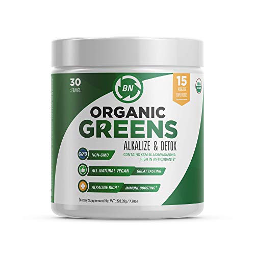 Organic Greens Powder - All Natural Superfoods Veggie Powder - Potent Superfoods for Detox and Immune Health Benefits - Includes Spirulina, Matcha Green Tea, and Ashwaganda - USDA Organic - Non-GMO