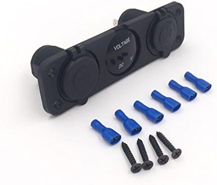Vennas Triple Function Dual USB Charger + LED Voltmeter + 12V Outlet Power Socket Panel Jack For Car Boat Marine Digital Devices Mobile Phone Tablet (Blue LED)