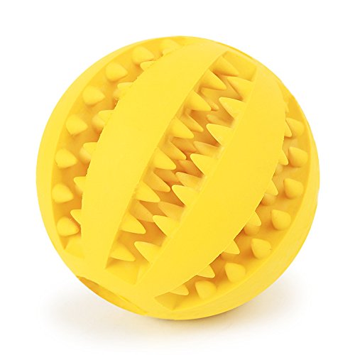 Pet Toy Ball for Dogs, Bite Resistant Soft Rubber Bouncy Ball Treat Ball Dog Toys, Tooth Cleaning Dog Chew Toy (Yellow)