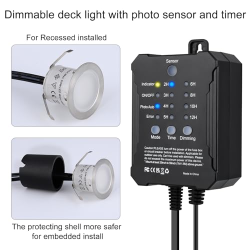 SMY Lighting Dimmable LED Deck Lights with Timer and Photocell Sensor and Protecting Shell φ32mm,20Pack Outdoor LED Smart Deck Lighting IP67 Waterproof for Garden,Yard Stair, Patio, Floor Decoration