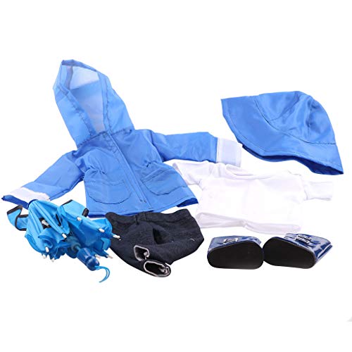 Rucan 6Pcs/Set Doll Raincoat T-Shirt Hat Trousers Boots Umbrella Clothes for 18 Inch American Girl Doll Accessory (F) - Thumbnail 2