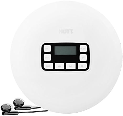 HOTT CD611 Portable CD Player With LED Display, Anti-Skip Protection, Shockproof Function Personal Compact Disc CD Walkman With Headphone Jack And Power Adapter (White)