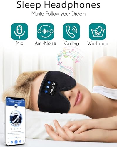 Máscara de sueño LC-dolida con auriculares Bluetooth, antifaz para dormir sin presión ocular, auriculares nocturnos para dormidores de lado, regalo ideal y esencial de viaje