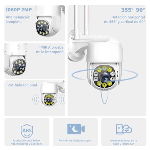 lemonsea Camara de Seguridad Exterior, 2PCS Camaras de Seguridad WiFi con Visión Nocturna y Audio, 1080P, Cámaras de Vigilancia Exterior 360°, IP66, Camara adecuadas para Tiendas, escuelas y hogares