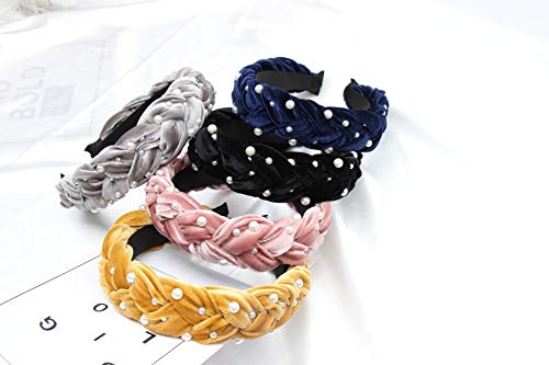 Women Pearl Knot Headbands Velvet Wide Head Hoop Elastic Turban Headwear Hair Accessories for Women Girls