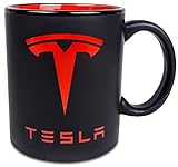 TESLA Coffee Mug - Matte Black with Red Logo & Interior (11 oz) Best Tesla Gifts For Men, Women, Boyfriend, Boss, Dad, Mom, Husband, Wife Birthday, Xmas Christmas Gift | Model S, X, 3 Accessories