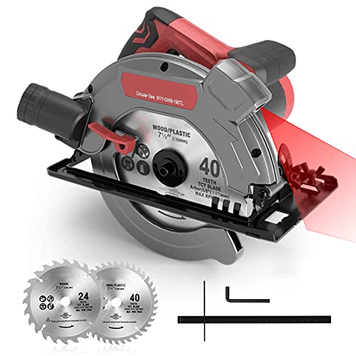 Circular Saw with Laser Guide, 5000 RPM Corded Circular Saw with 2 blades 71/2" (24 T & 40 T