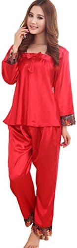 FAPIR Womens Satin Silk Long Sleeve Sleepwear Nightwear Pajama Set