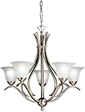2020NI Dover 5LT Chandelier, Brushed Nickel Finish with Etched Seedy Glass