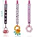 AlmaBaby Universal Safety Pacifier Clip Holders, Girls - Pink Stars 3 Pack - First Year Gumdrop Clip. No Metal Parts