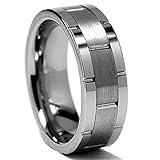 King Will Men's 8mm Comfort Fit Flat Top Brushed Center Tungsten Carbide Ring Grooved Wedding Band(9)