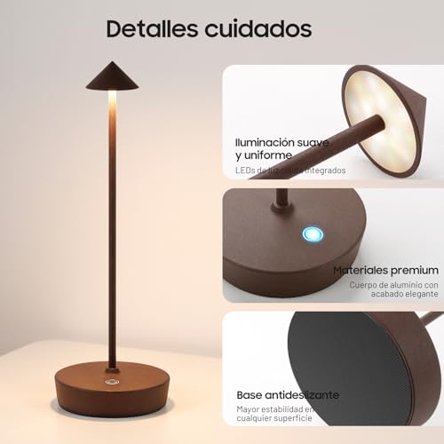 HYMZP Rechargeable Wireless Table Lamp, LED Table Lamp, 3 Colour Modes, IP54, for Indoor/Outdoor, Restaurant (2 x Rust)