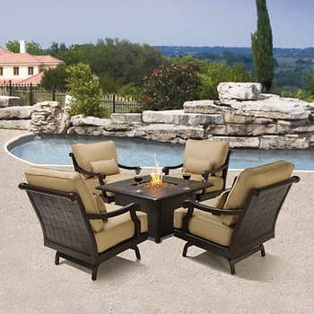 Amazon Com Villa 5 Piece Fire Chat Set With Sunbrella Fabric Cushions Furniture Decor