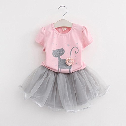 2017 Toddler Kids Baby Girls Cute Bow Shirt Top Grid Shorts Set Tutu Dresses Princess Party Clothes (3-4Years, Pink)
