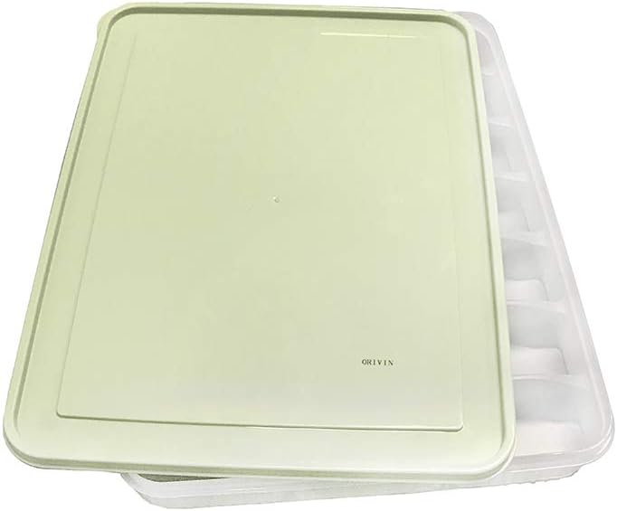 ORIVIN Portable Single Layer Dumpling Box Dumpling Holder,Dumpling Freezer Case Fridge Single-Deck Fresh-Care Dumpling Storage Box with Lid for Home Restaurant,Plastic Storage Tanks