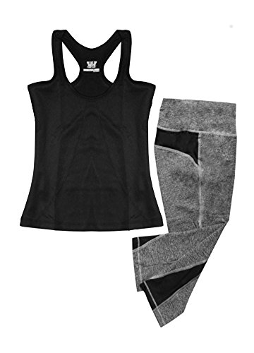 W Sport Women's Athletic Racer Back Tank Top & Skinny Yoga Capri Leggings Set