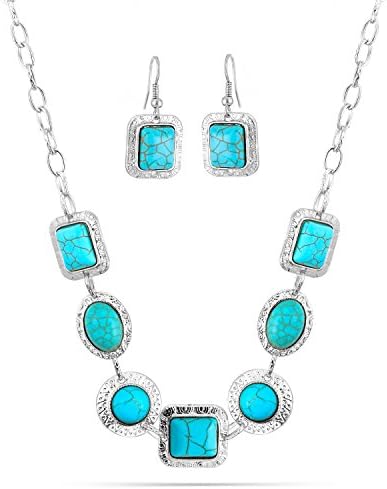 Jewelry11 Silver-Tone Metal Turquoise Earrings And Adjustable Lobster Claw Closures Neckaces Gift for Her
