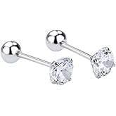 JSBJBZXA 925 Sterling Silver Cubic Zirconia Stud Earrings for Women Men 3-6mm Round CZ Screw Back Studs Cartilage Earring Helix Tragus Earlobe Piercings Simple Jewelry