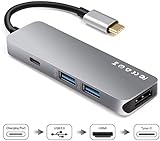 USB C Hub, XINKSD Type C Adapter with Power Type C Charging Port, 2 USB 3.0 Ports and SD/Micro SD Card Reader for MacBook PRO2015/2016/2017/Google Chromebook and More Type C Devices