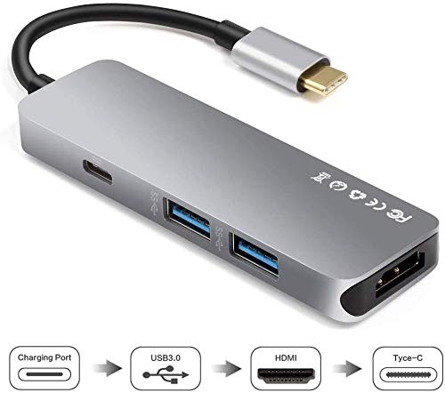 USB C Hub, XINKSD Type C Adapter with Power Type C Charging Port, 2 USB 3.0 Ports and SD/Micro SD Card Reader for MacBook PRO2015/2016/2017/Google Chromebook and More Type C Devices