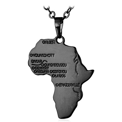 U7 Africa Pendant 2016 New Black Gun Plated Unisex Women/Men Fashion African Map Pendant Necklace Hiphop Jewelry