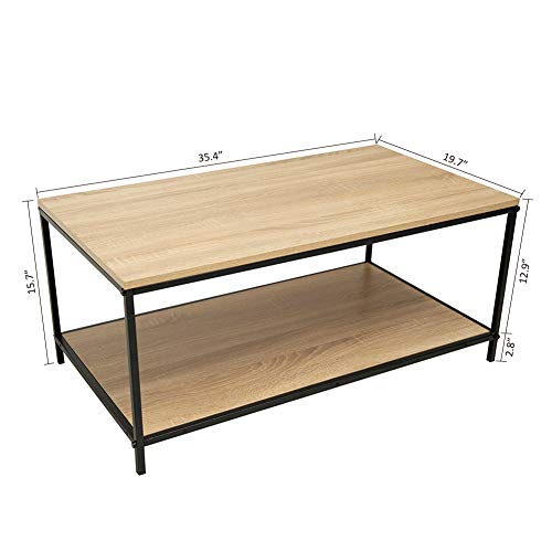 CHopetree Small Coffee Table with Shelf for Living Room Black Metal