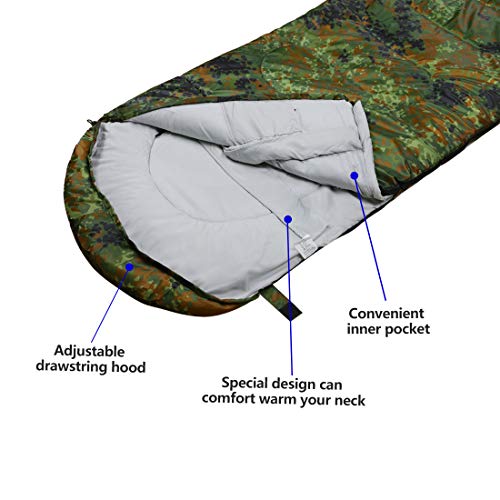 Envelope Sleeping Bag - 4 Seasons Warm Cold Weather Lightweight, Portable, Waterproof With Compression Sack for Adults & Kids - Indoor & Outdoor Activities: Traveling, Camping, Backpacking, Hiking - Thumbnail 2