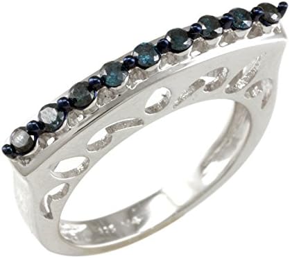 Sterling Silver 0.29ct TDW Blue Diamond Curve Top Band Ring