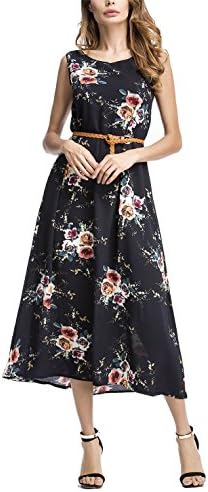 SciMam Women Summer Sleeveless Floral Print Beach Long Dress Casual Maxi Dresses