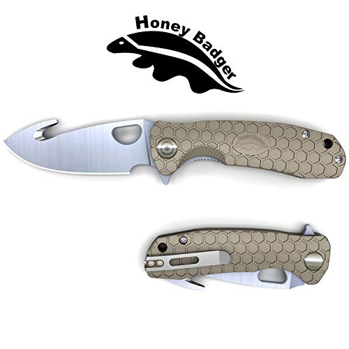 Western Active Honey Badger Flipper Knife Claw and Hook Model Serrated or Smooth Blade (Hook Large Tan)