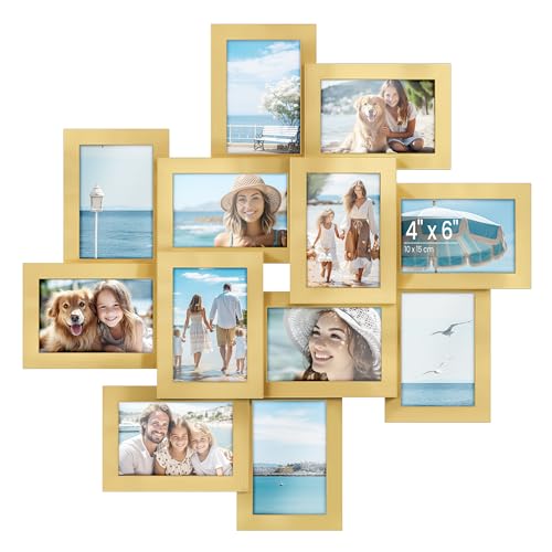 SONGMICS 4x6 Collage Picture Frames, 12-Pack Photo Collage Frame for Wall Decor, Glass Front, Assembly Required, Pale Gold