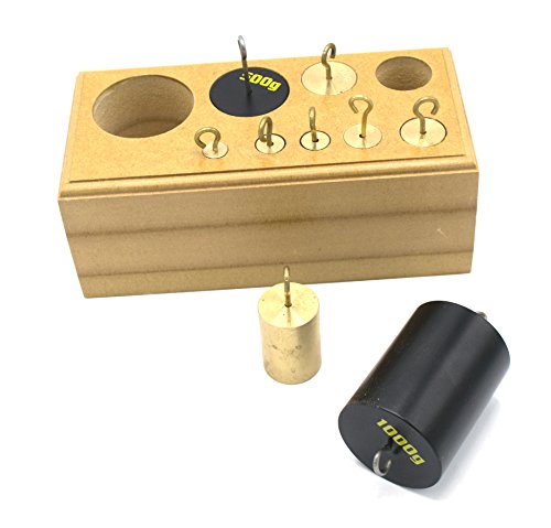 Eisco Labs Set of 9 Brass Hooked Weights - 10-1000g in Wooden Block