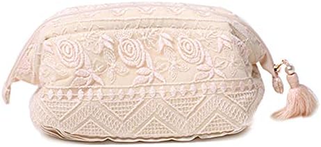 Cosmetic Bag Lace Rose Pattern Short Tassel Zipper Large Capacity 21 * 10.5 * 5 Cm,Pink