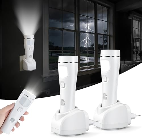 Rechargeable LED Flashlights 4-in-1 Socket Set of 2 LED Emergency Lights for Home Blackout Emergency Light Socket Light with Motion Sensor