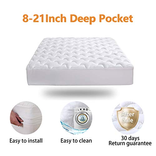 INGALIK Mattress Pad Full Size Fitted Mattress Topper Cotton Top Pillow Top Quilted 8-21Inch Deep Pocket Down Alternative Cooling Mattress Pad Cover